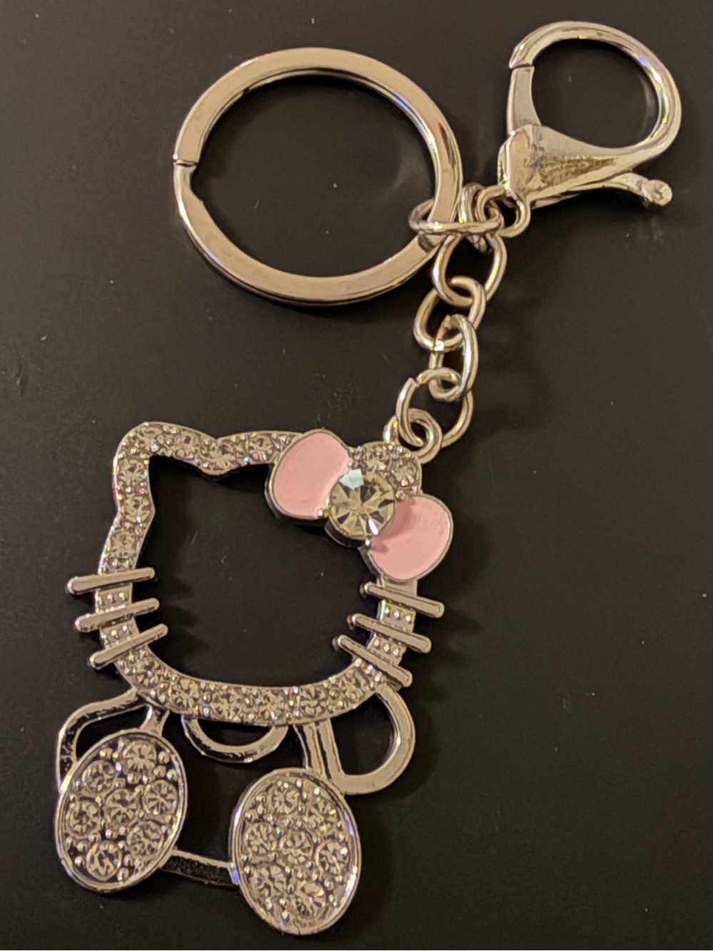 Silver Crystal HELLO KITTY Keychain with Pink Bow